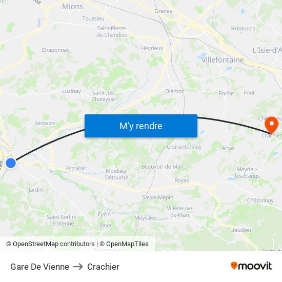Gare De Vienne to Crachier map