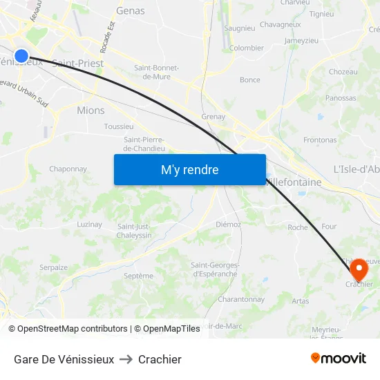 Gare De Vénissieux to Crachier map