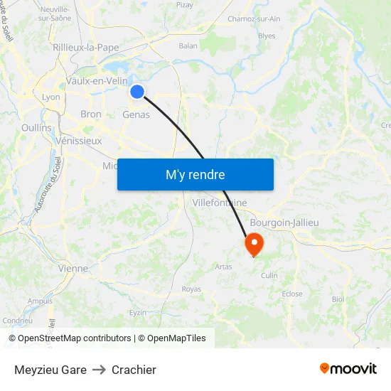 Meyzieu Gare to Crachier map