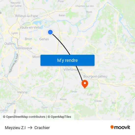 Meyzieu Z.I to Crachier map