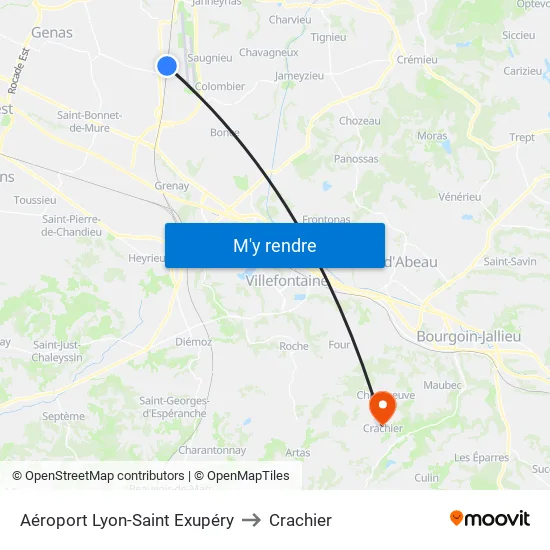 Aéroport Lyon-Saint Exupéry to Crachier map