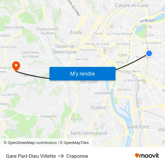 Gare Part-Dieu Villette to Craponne map