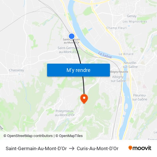 Saint-Germain-Au-Mont-D'Or to Curis-Au-Mont-D'Or map