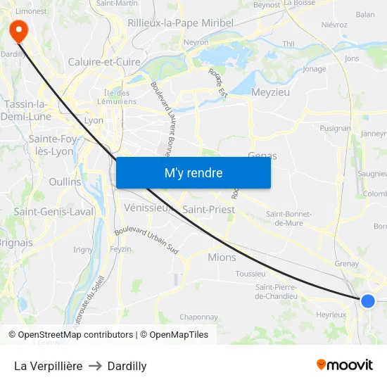 La Verpillière to Dardilly map