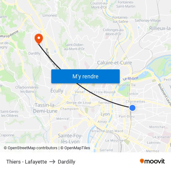 Thiers - Lafayette to Dardilly map
