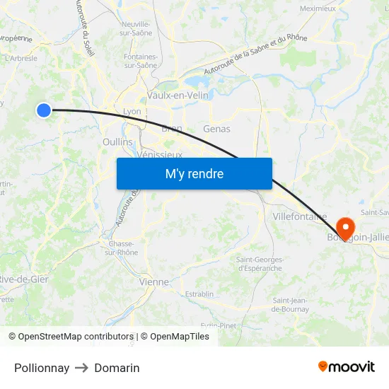 Pollionnay to Domarin map