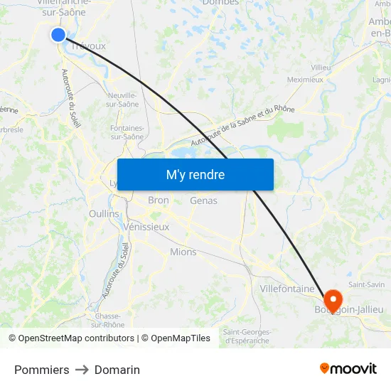 Pommiers to Domarin map