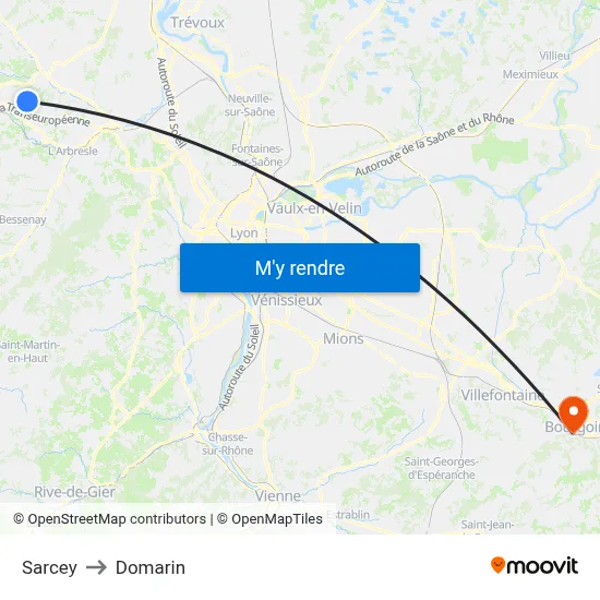 Sarcey to Domarin map