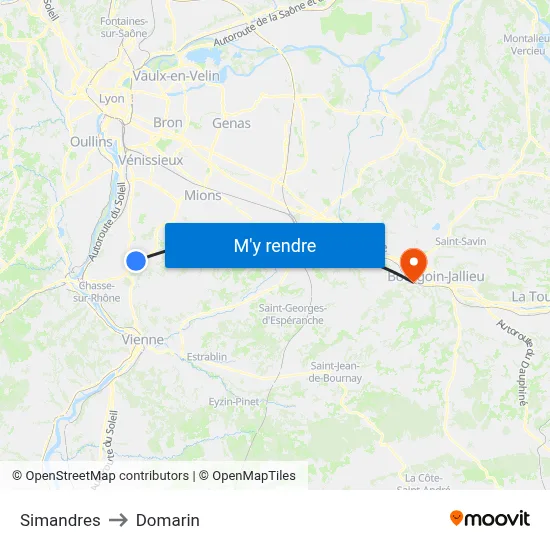 Simandres to Domarin map