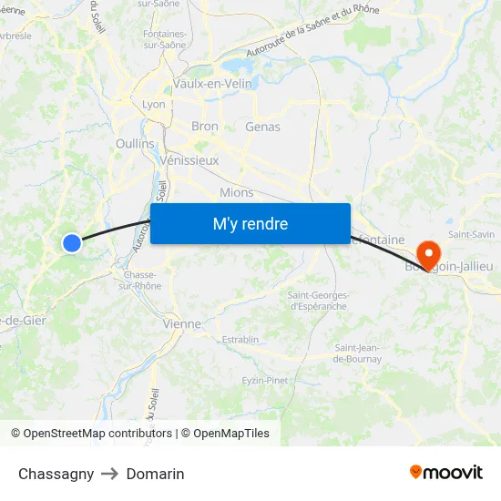 Chassagny to Domarin map