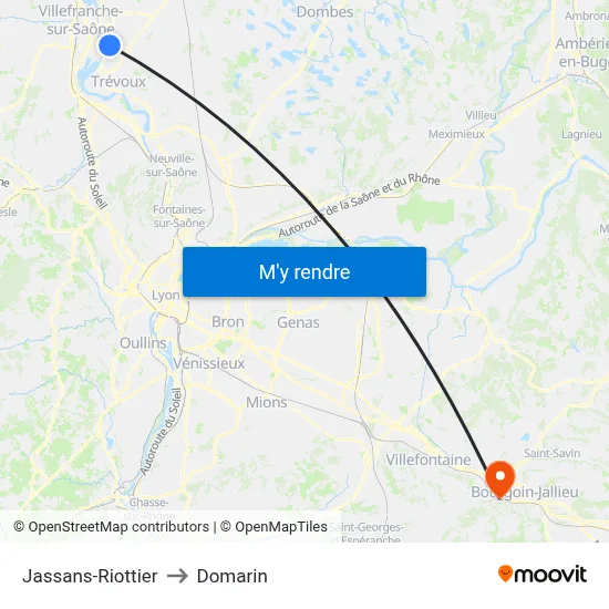 Jassans-Riottier to Domarin map