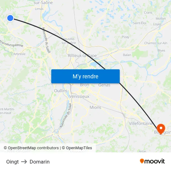 Oingt to Domarin map
