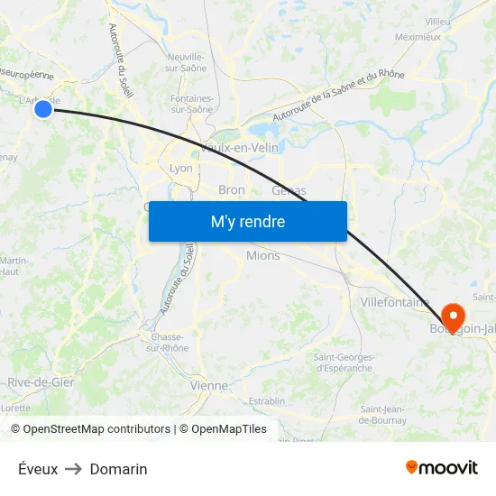 Éveux to Domarin map