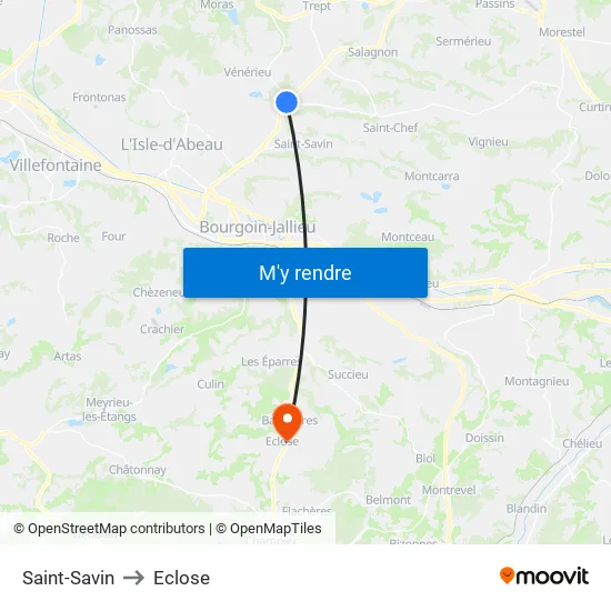 Saint-Savin to Eclose map