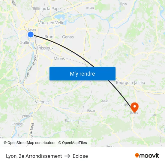 Lyon, 2e Arrondissement to Eclose map