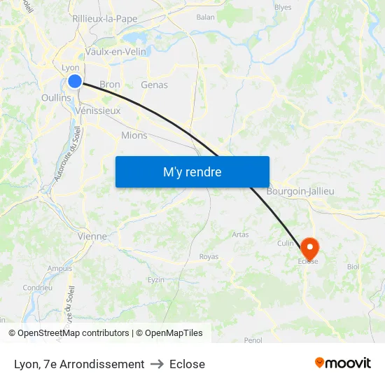Lyon, 7e Arrondissement to Eclose map