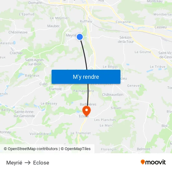 Meyrié to Eclose map