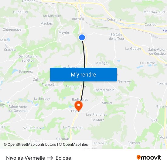 Nivolas-Vermelle to Eclose map