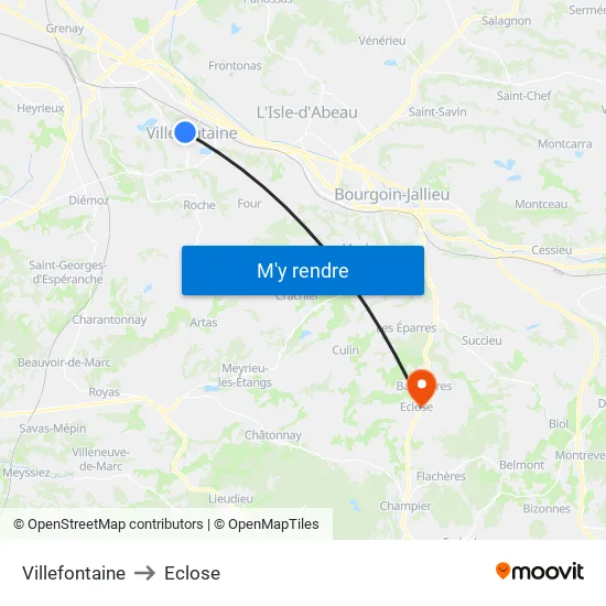 Villefontaine to Eclose map