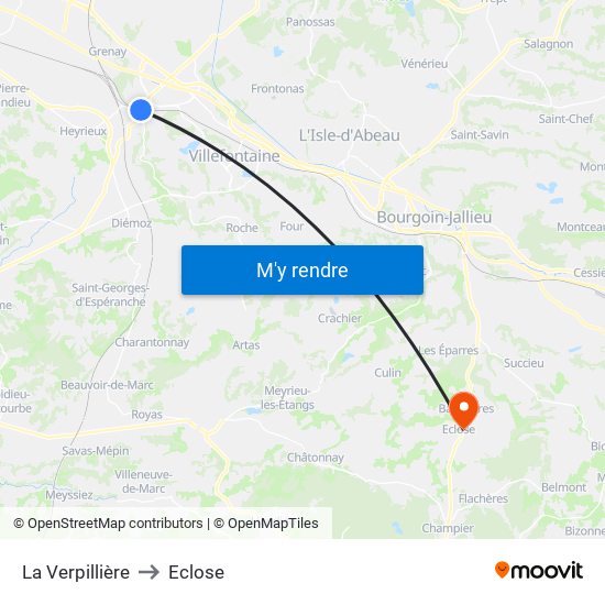 La Verpillière to Eclose map