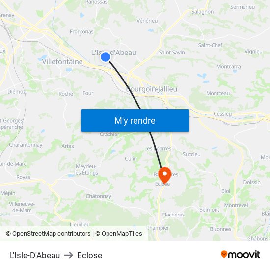 L'Isle-D'Abeau to Eclose map