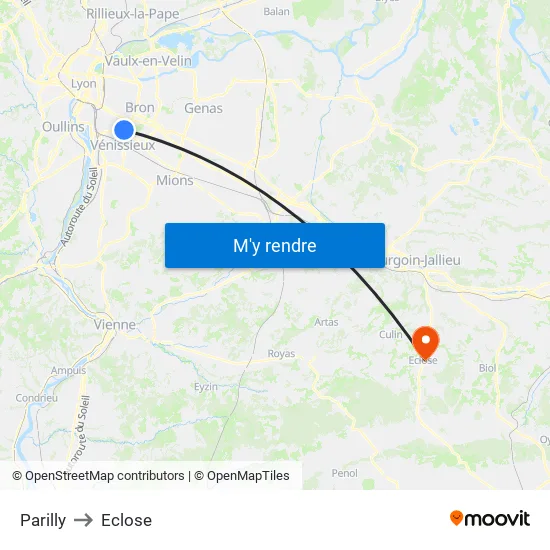 Parilly to Eclose map