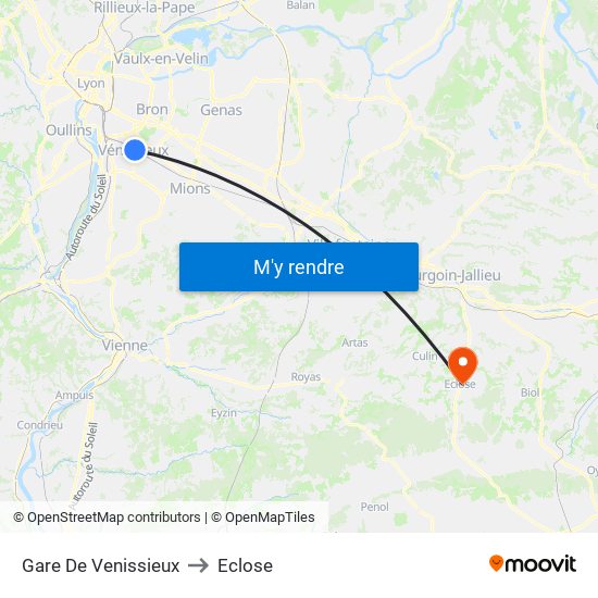 Gare De Venissieux to Eclose map