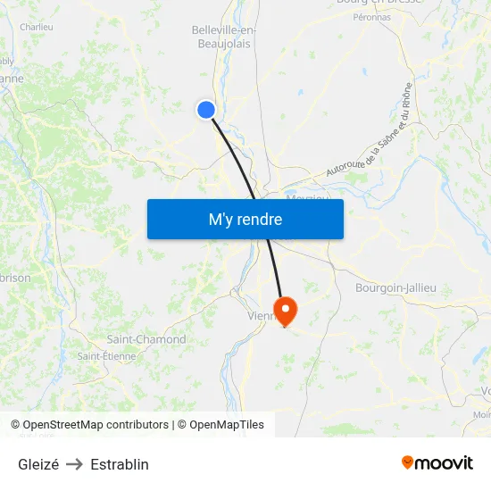 Gleizé to Estrablin map