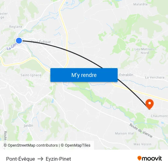 Pont-Évêque to Eyzin-Pinet map