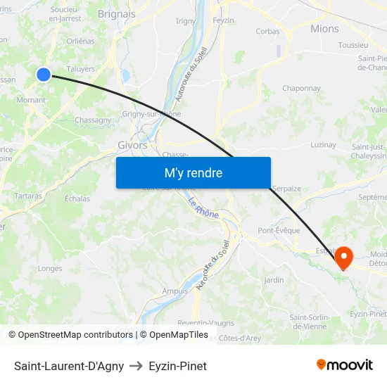 Saint-Laurent-D'Agny to Eyzin-Pinet map
