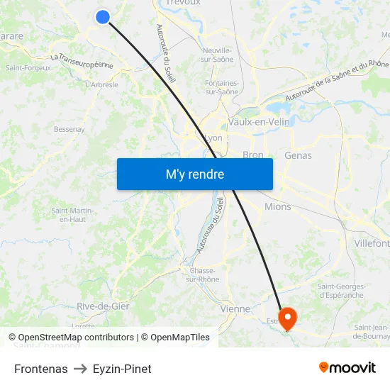 Frontenas to Eyzin-Pinet map