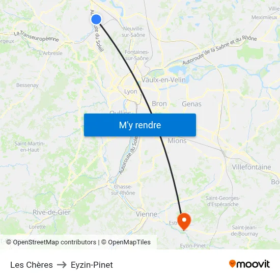 Les Chères to Eyzin-Pinet map