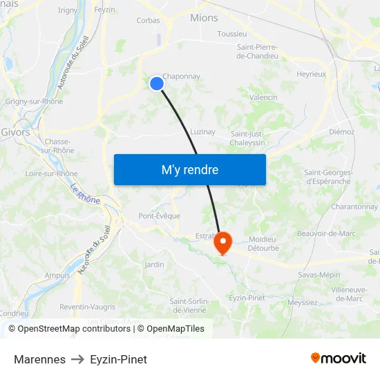 Marennes to Eyzin-Pinet map