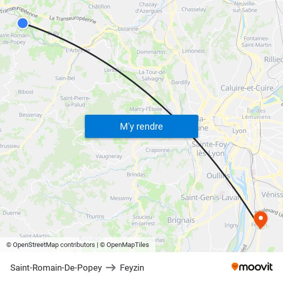 Saint-Romain-De-Popey to Feyzin map