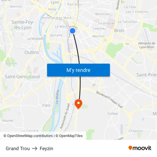 Grand Trou to Feyzin map