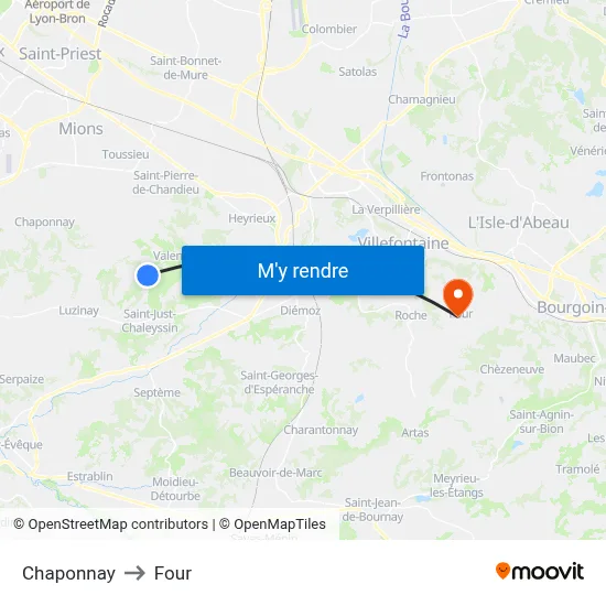 Chaponnay to Four map