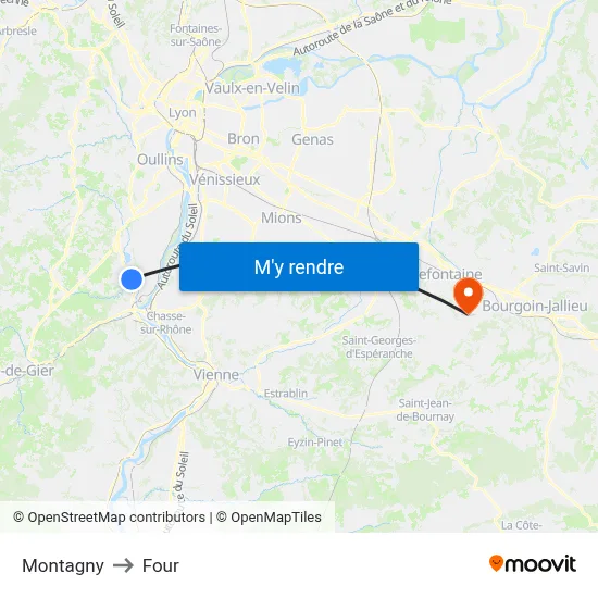 Montagny to Four map