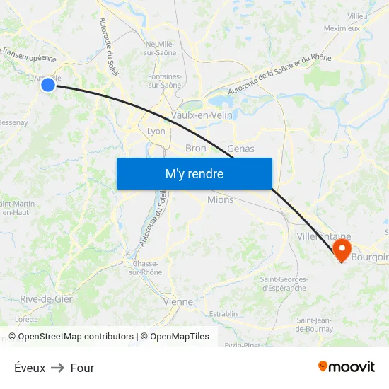 Éveux to Four map