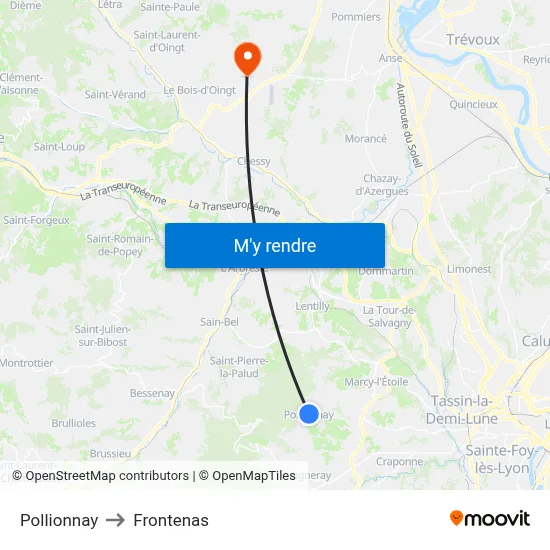 Pollionnay to Frontenas map