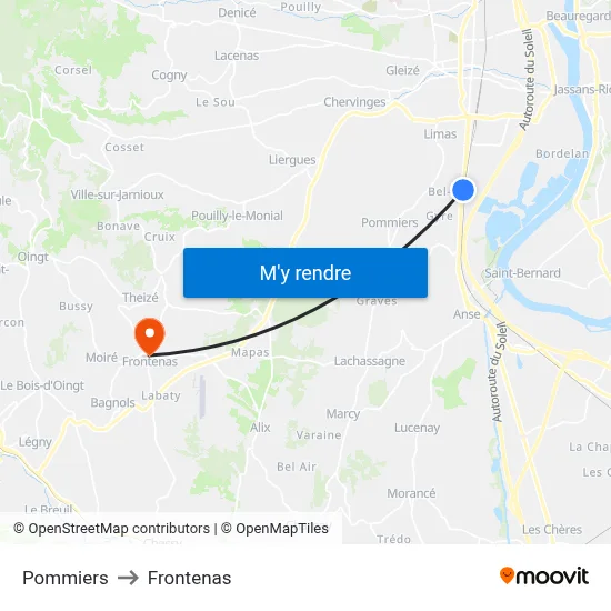Pommiers to Frontenas map