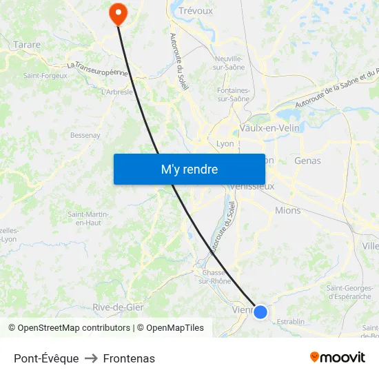 Pont-Évêque to Frontenas map