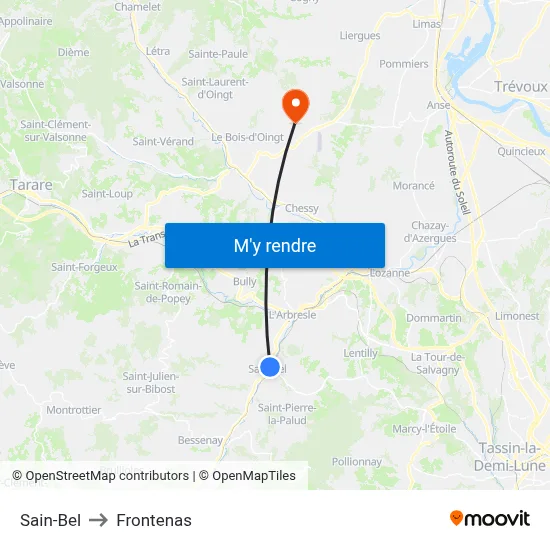 Sain-Bel to Frontenas map
