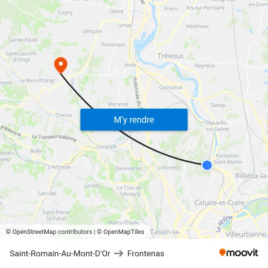 Saint-Romain-Au-Mont-D'Or to Frontenas map