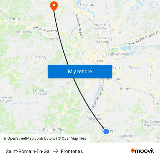 Saint-Romain-En-Gal to Frontenas map