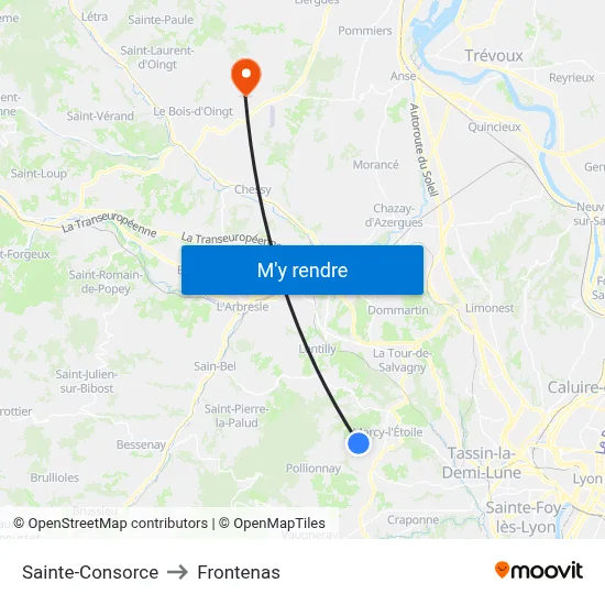 Sainte-Consorce to Frontenas map