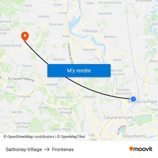 Sathonay-Village to Frontenas map