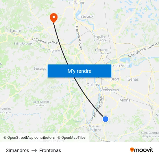 Simandres to Frontenas map