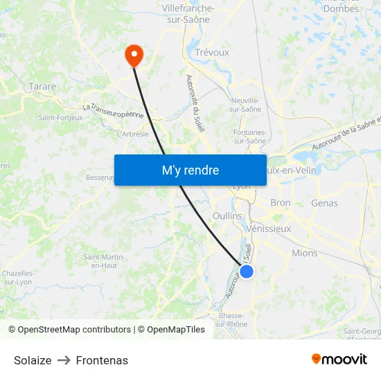 Solaize to Frontenas map