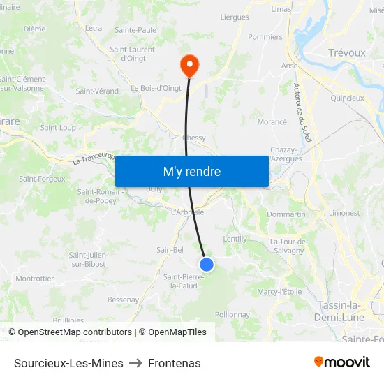 Sourcieux-Les-Mines to Frontenas map