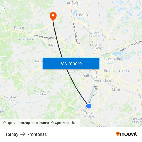 Ternay to Frontenas map